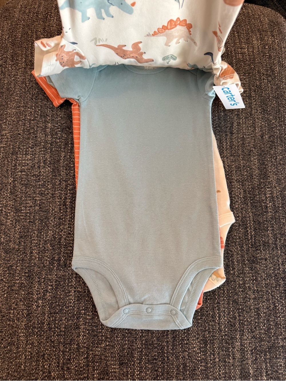 Carter's Dino Print Short-Sleeve One-Piece Bodysuit - Blue/Orange size 18mo NWT - Picture 3 of 6
